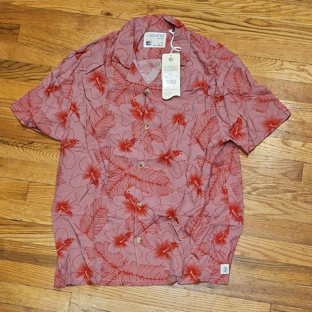 Laguna B Red Floral Casual Button Down Shirt